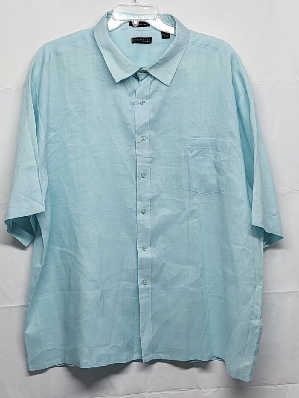 Roevelle Mens Shirt 100% Linen Button Up 3X Short Sleeve Washable Linen